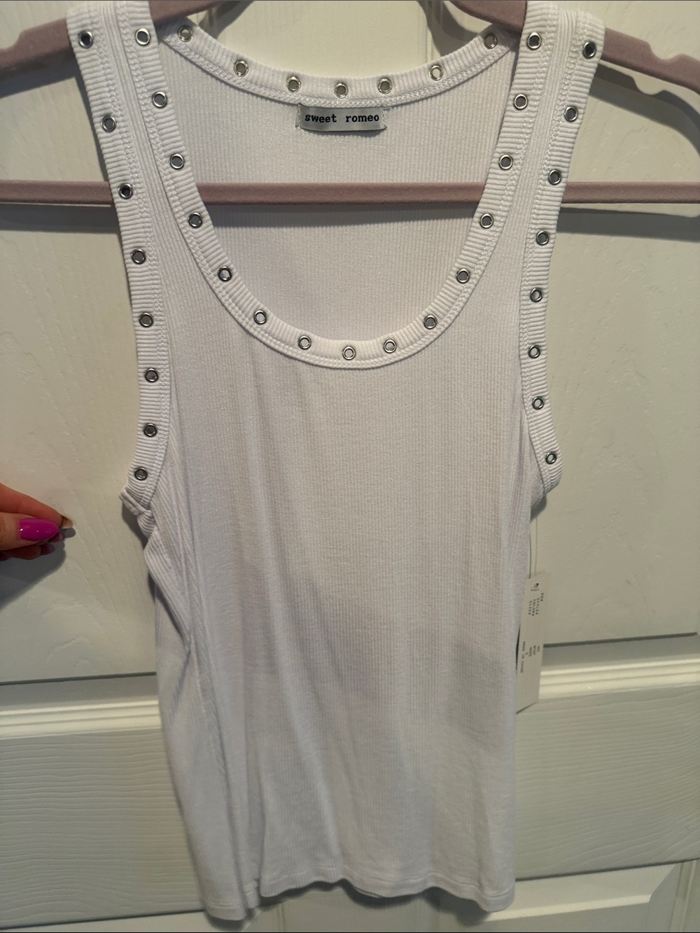 Sweet Romeo White Ribbed Tank with Silver Studs - Picture 4 of 7